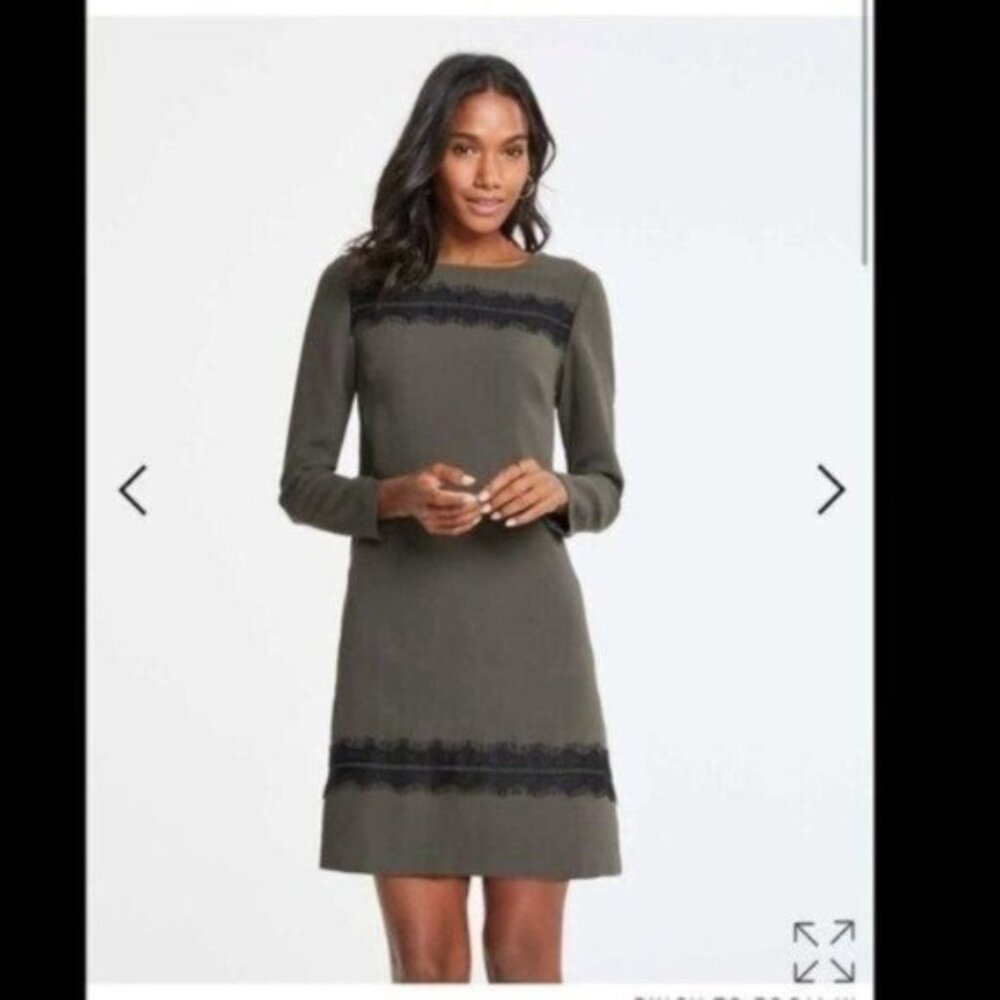 Ann Taylor Olive Long Sleeve Dress with Black Accents - NWOT! 💚🖤